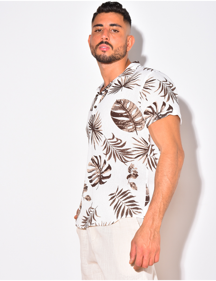 Chemise nid d'abeille à motif feuilles Chemise nid d'abeille à motif feuilles