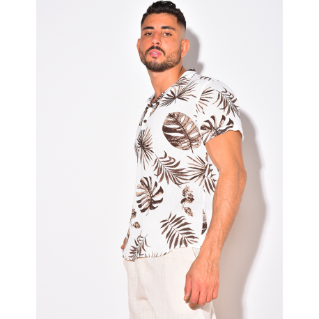 Chemise nid d'abeille à motif feuilles Chemise nid d'abeille à motif feuilles