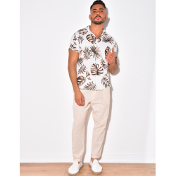 Chemise nid d'abeille à motif feuilles Chemise nid d'abeille à motif feuilles