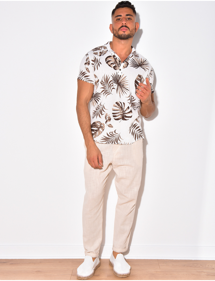 Chemise nid d'abeille à motif feuilles Chemise nid d'abeille à motif feuilles