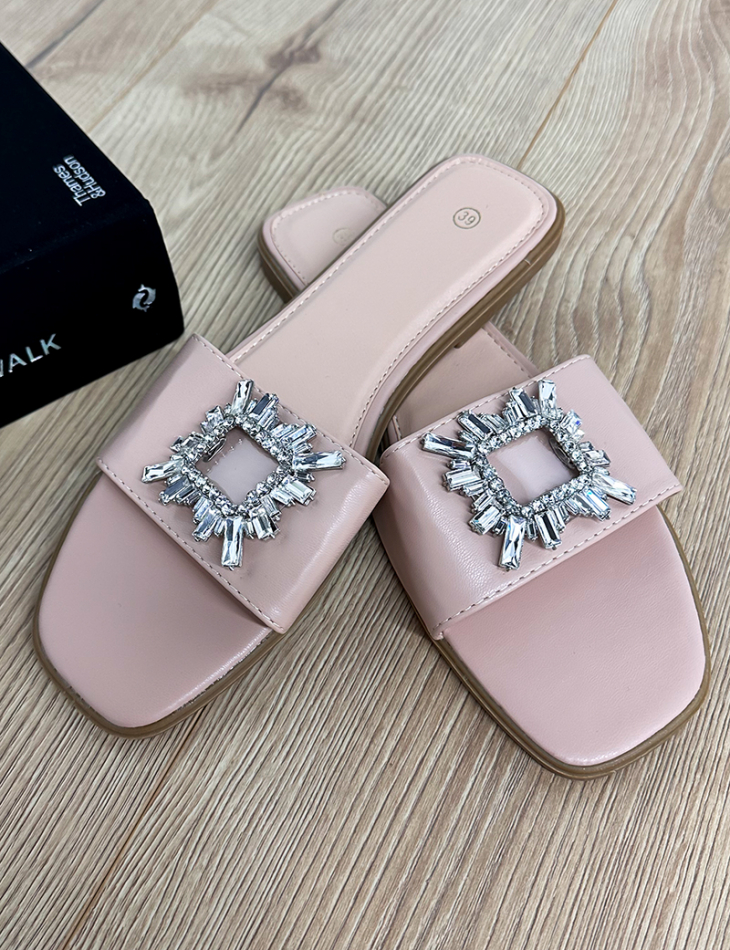 Sandales plates en simili et strass