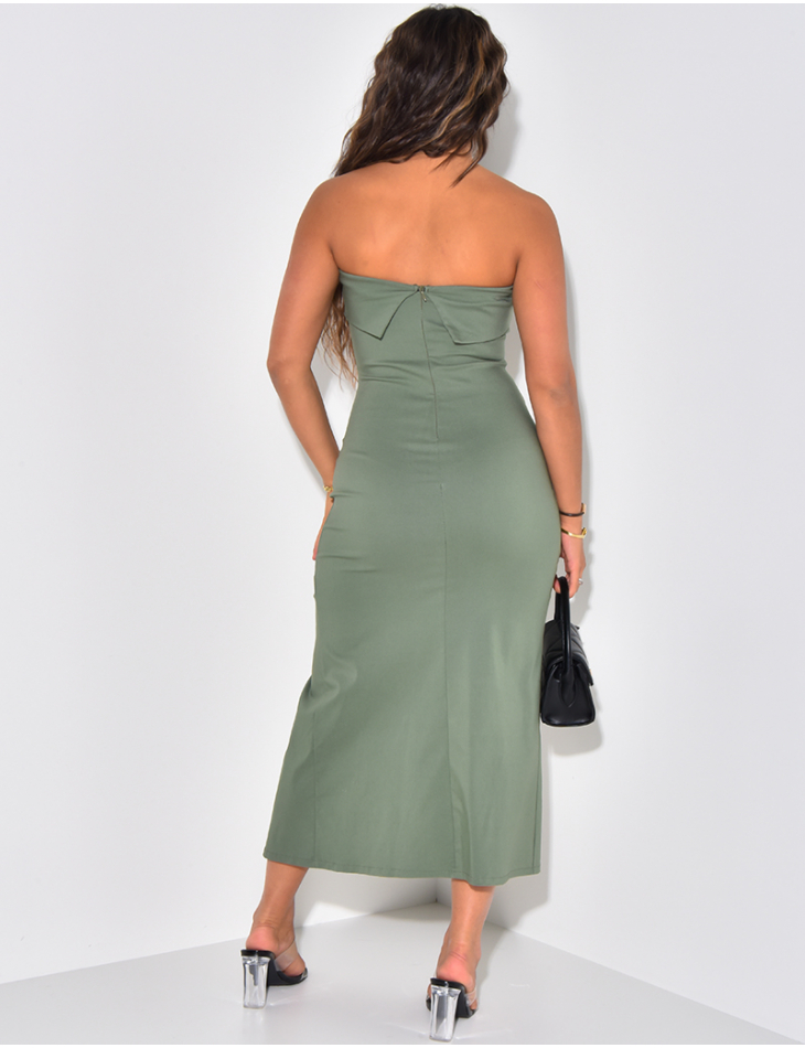 Robe bustier effet jeans à boutons & fente Robe bustier effet jeans à boutons & fente