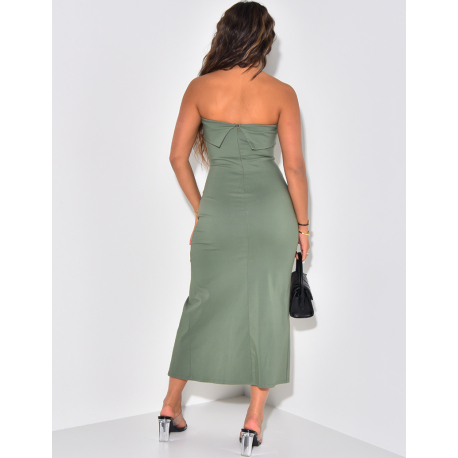 Robe bustier effet jeans à boutons & fente Robe bustier effet jeans à boutons & fente