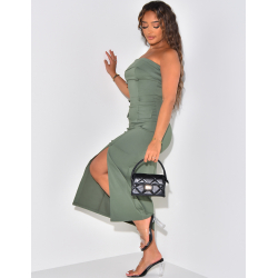 Robe bustier effet jeans à boutons & fente Robe bustier effet jeans à boutons & fente