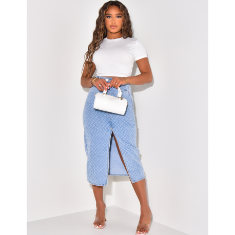 Jupe en jeans mi-longue fendue effet destroy Jupe en jeans mi-longue fendue effet destroy