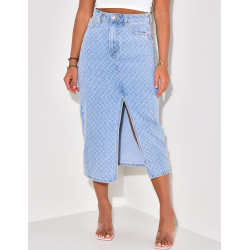 Jupe en jeans mi-longue fendue effet destroy Jupe en jeans mi-longue fendue effet destroy