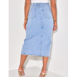 Jupe en jeans mi-longue fendue effet destroy Jupe en jeans mi-longue fendue effet destroy