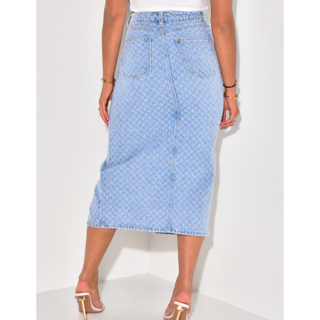 Jupe en jeans mi-longue fendue effet destroy Jupe en jeans mi-longue fendue effet destroy