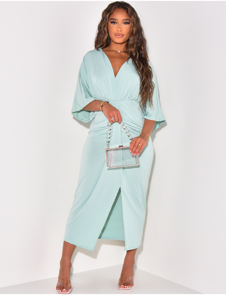 Robe fluide froncée à fente