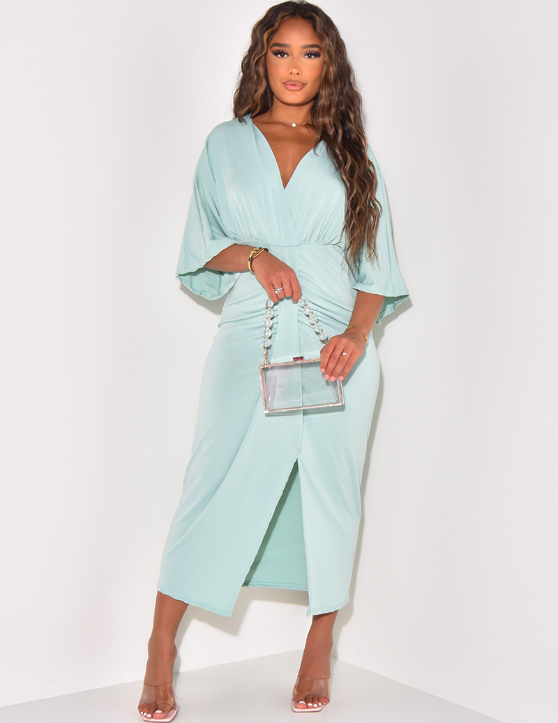 Robe fluide froncée à fente