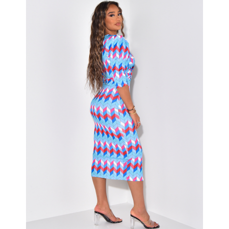 Robe cache coeur froncée à motif géométrique