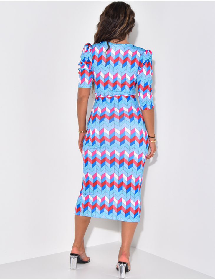 Robe cache coeur froncée à motif géométrique