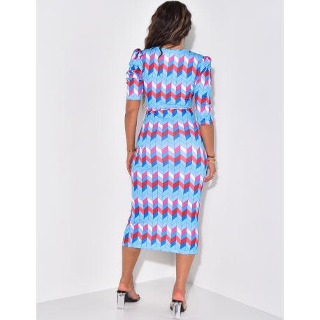 Robe cache coeur froncée à motif géométrique