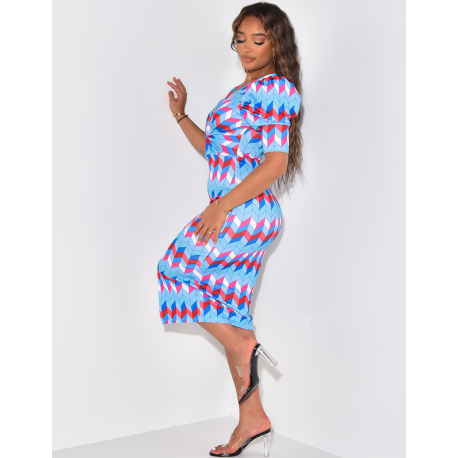 Robe cache coeur froncée à motif géométrique