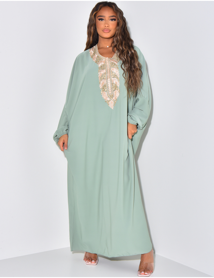 Abaya manches longues à broderie