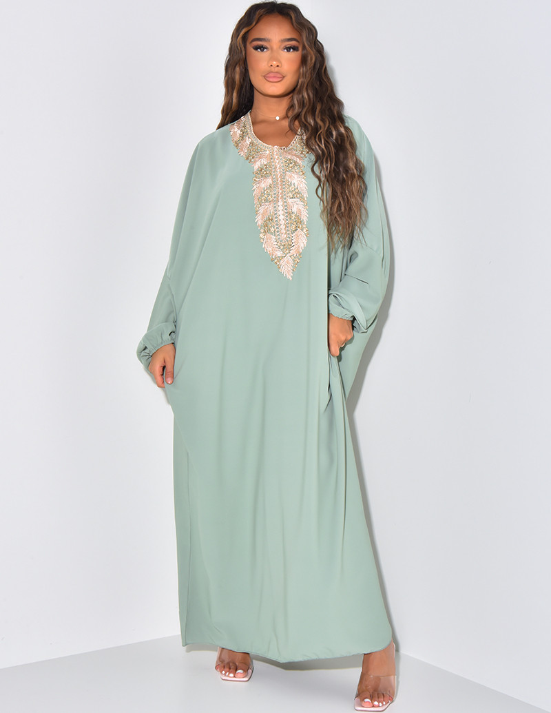 Abaya manches longues à broderie