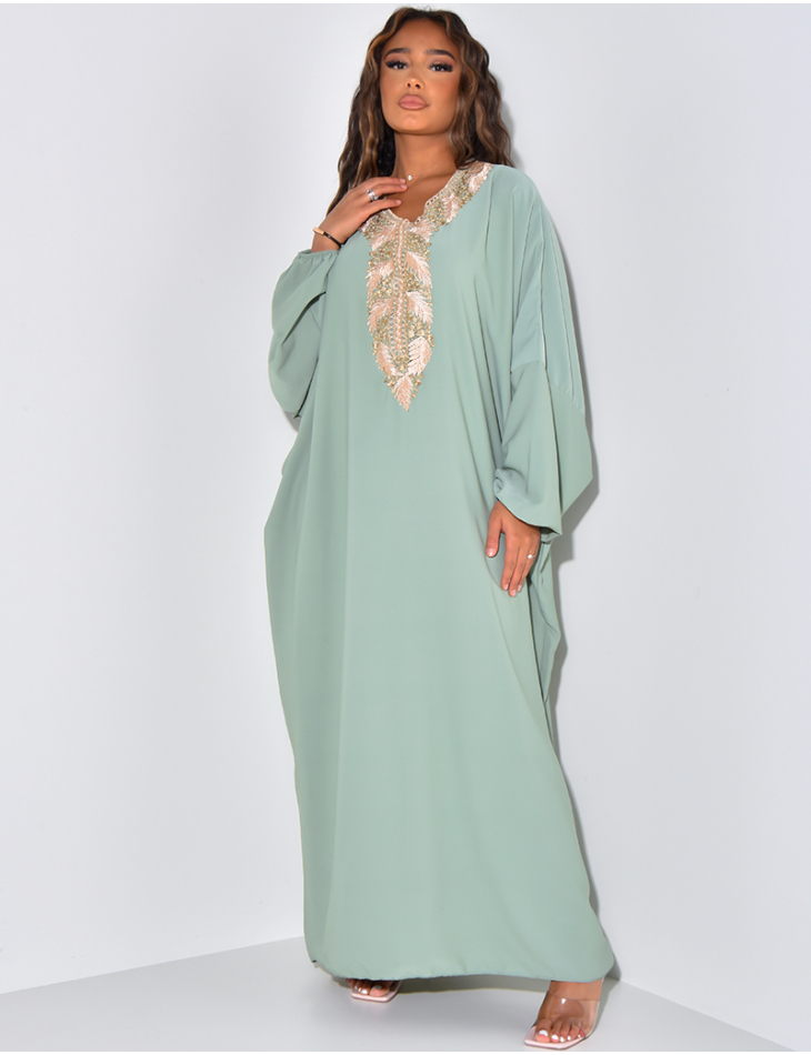 Abaya manches longues à broderie