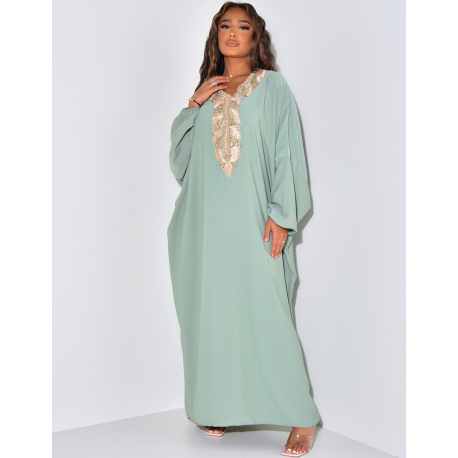 Abaya manches longues à broderie