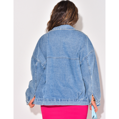 Oversized denim jacket with sequins and diamantes