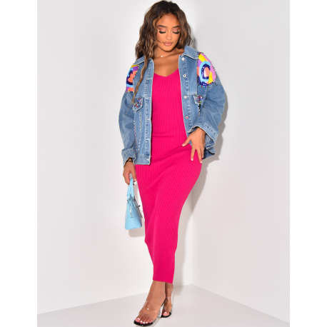 Veste en jeans avec patch et strass