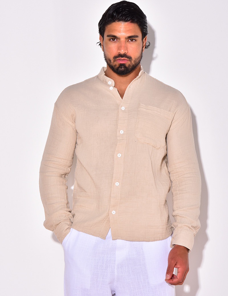 Chemise lin uni à poches