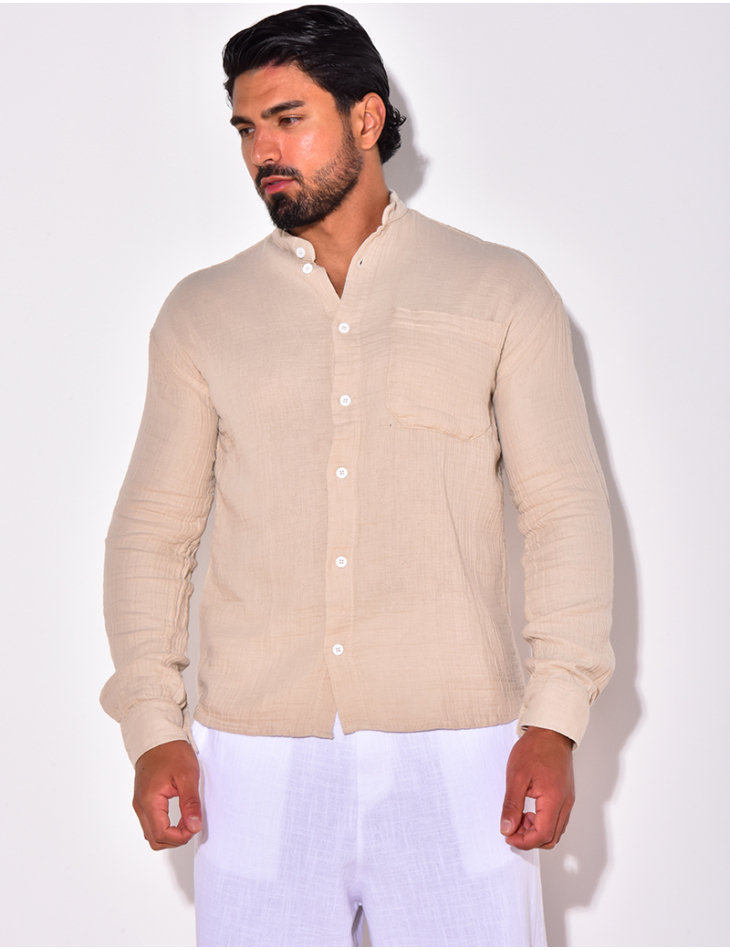 Chemise lin uni à poches Chemise lin uni à poches