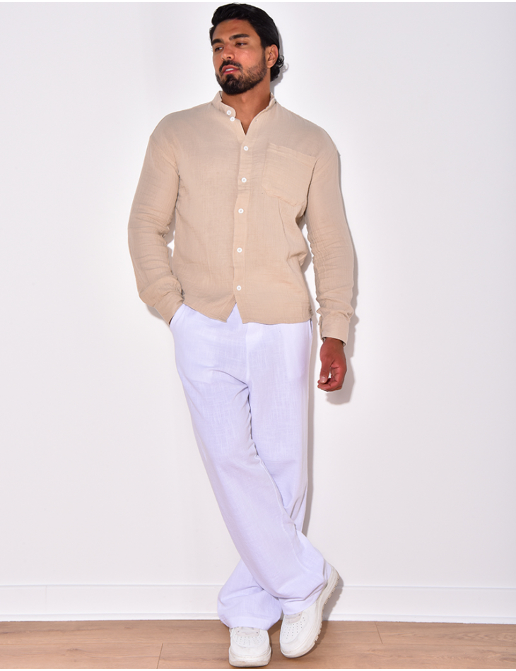Chemise lin uni à poches Chemise lin uni à poches