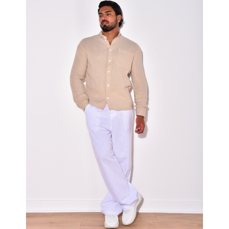 Chemise lin uni à poches Chemise lin uni à poches