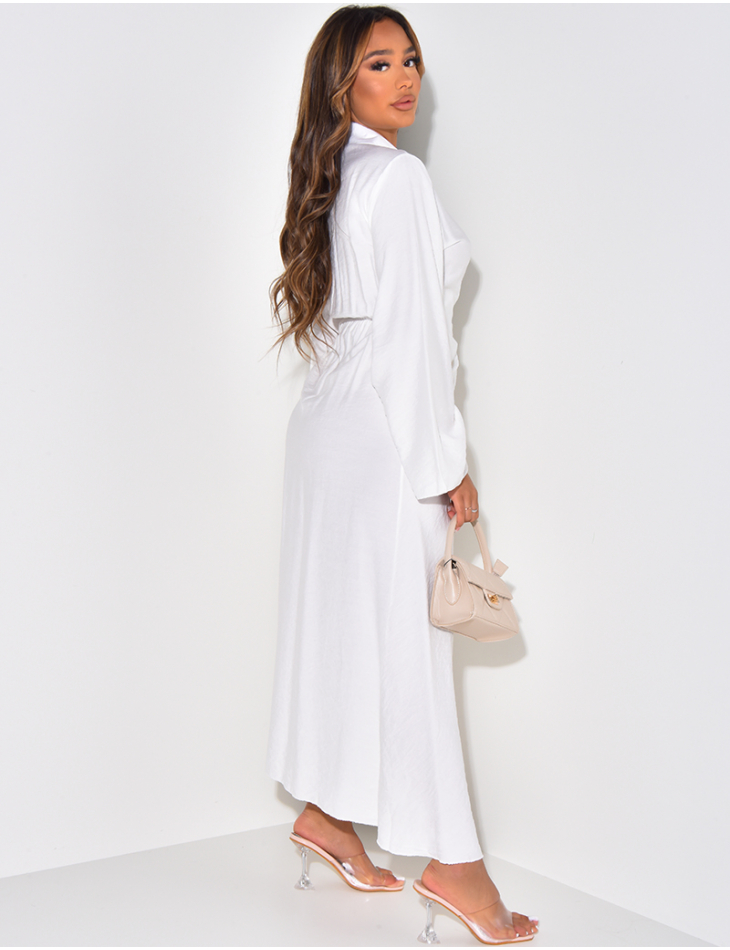 Robe longue effet lin cache-coeur à nouer