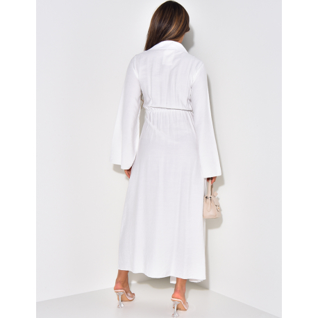 Robe longue effet lin cache-coeur à nouer