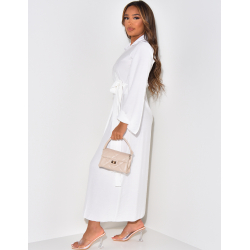 Robe longue effet lin cache-coeur à nouer