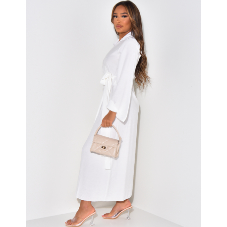 Robe longue effet lin cache-coeur à nouer