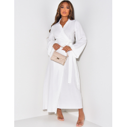 Robe longue effet lin cache-coeur à nouer