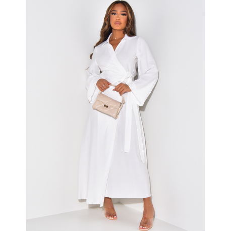 Robe longue effet lin cache-coeur à nouer