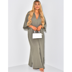 Robe longue en gaz de coton à col polo manches courtes