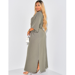 Robe longue en gaz de coton à col polo manches courtes