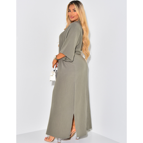 Robe longue en gaz de coton à col polo manches courtes