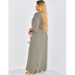 Robe longue en gaz de coton à col polo manches courtes