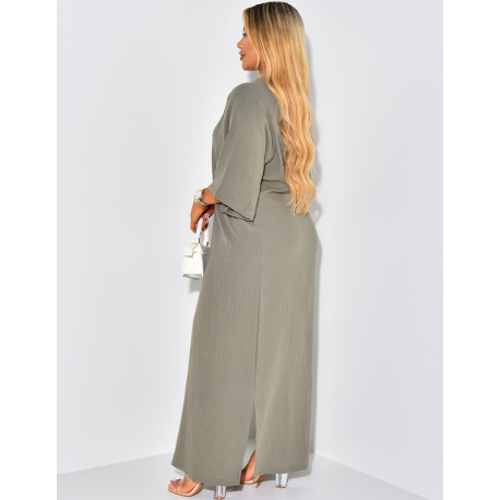 Robe longue en gaz de coton à col polo manches courtes