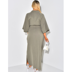 Robe longue en gaz de coton à col polo manches courtes