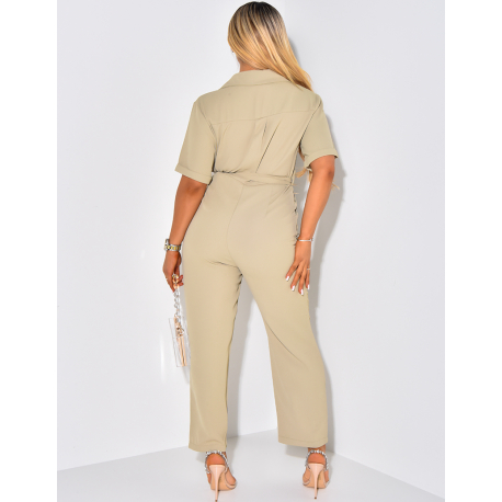 Combi pantalon à poches et ceinture à la taille Combi pantalon à poches et ceinture à la taille