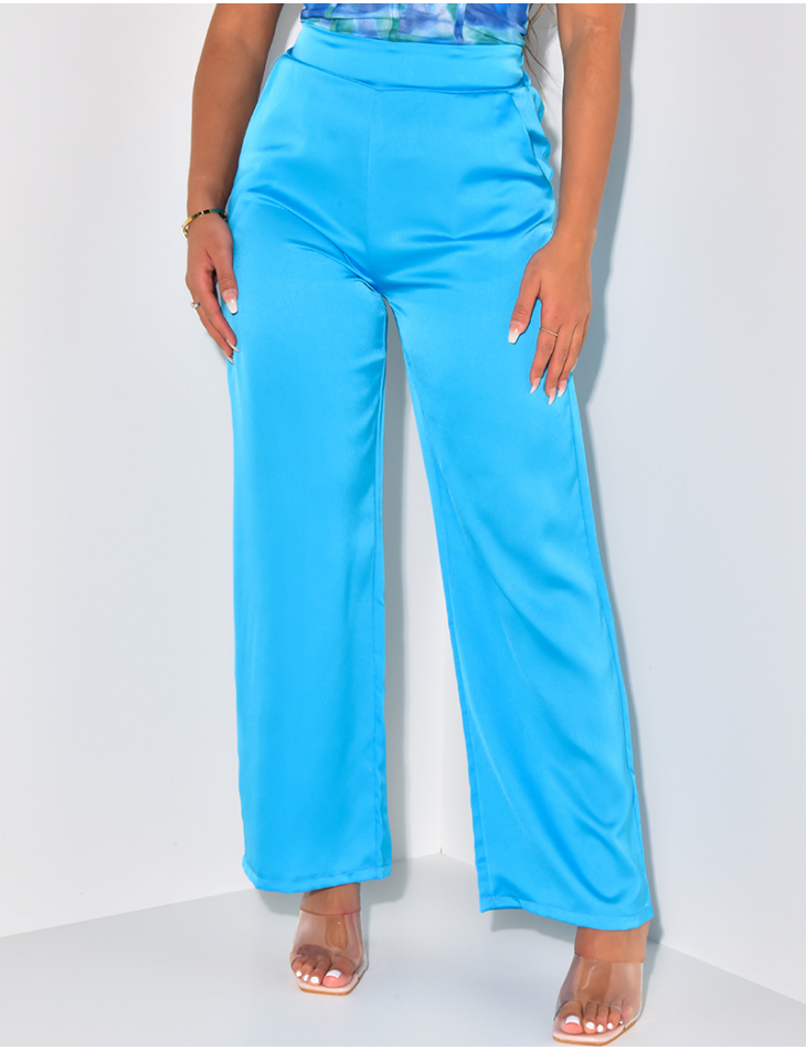 Pantalon taille haute en satin fluide Pantalon taille haute en satin fluide
