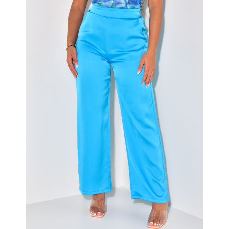 Pantalon taille haute en satin fluide Pantalon taille haute en satin fluide