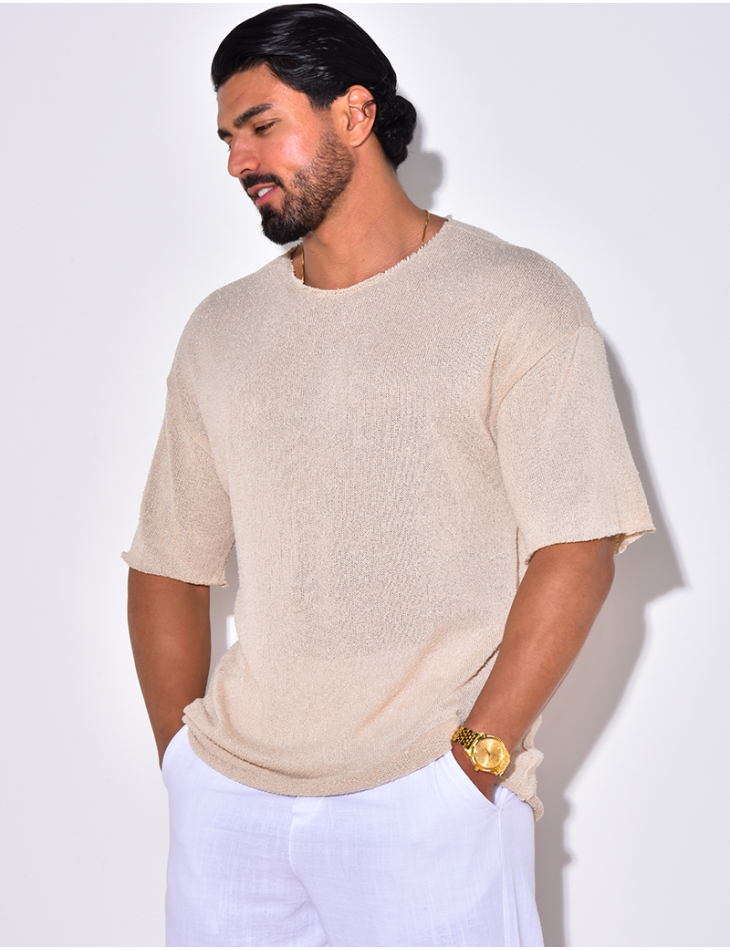 T-shirt uni en maille ajourée T-shirt uni en maille ajourée