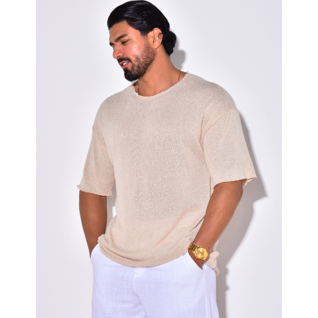 T-shirt uni en maille ajourée T-shirt uni en maille ajourée