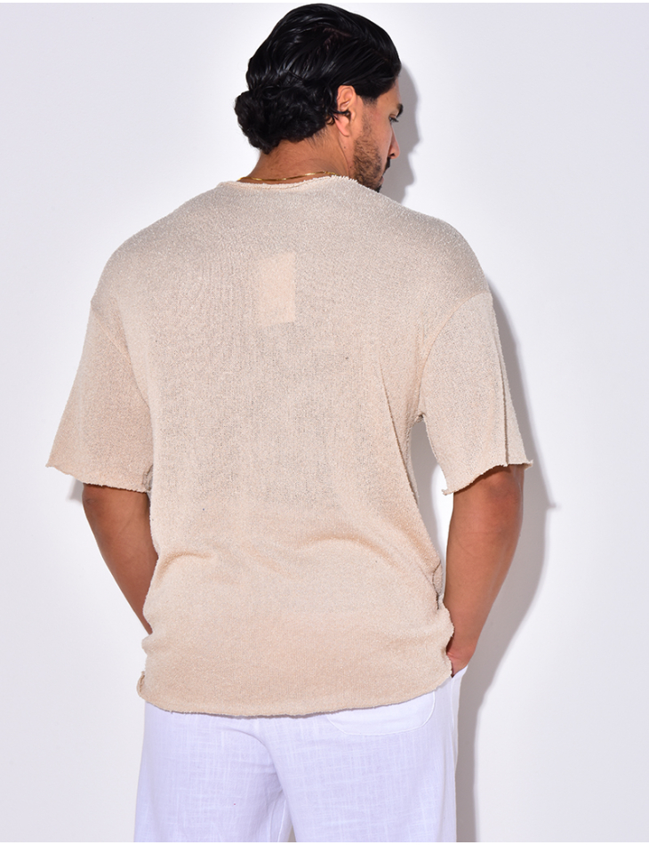 T-shirt uni en maille ajourée T-shirt uni en maille ajourée