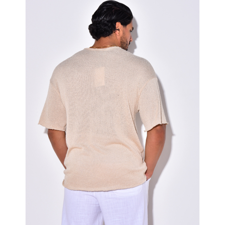 T-shirt uni en maille ajourée T-shirt uni en maille ajourée