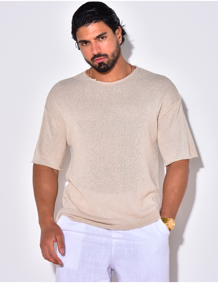 T-shirt uni en maille ajourée T-shirt uni en maille ajourée