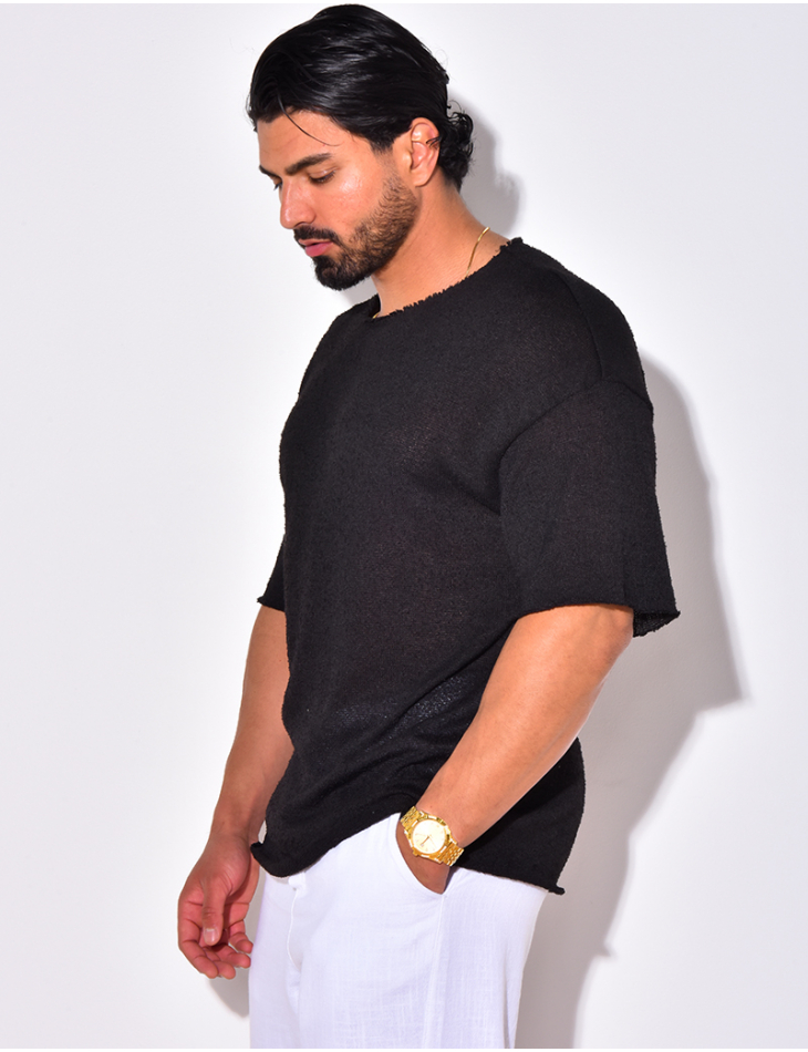 T-shirt uni en maille ajourée T-shirt uni en maille ajourée