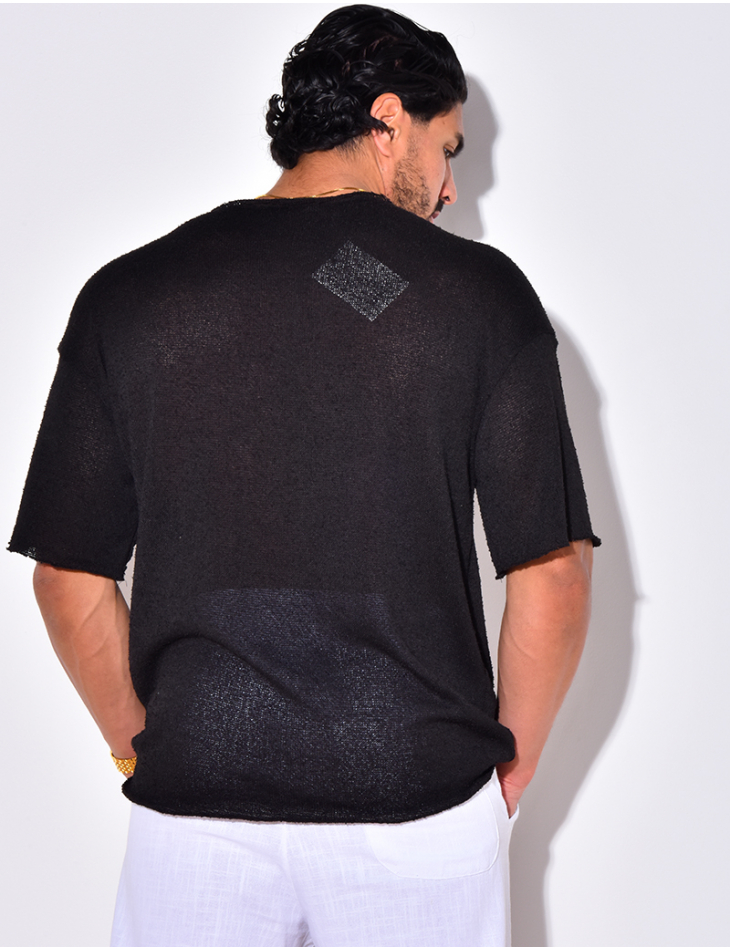 T-shirt uni en maille ajourée T-shirt uni en maille ajourée